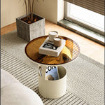 Stylish Tempered Glass Coffee Table with Unique Orange Base and Storage Compartment for Modern Living Rooms fxmj-3056