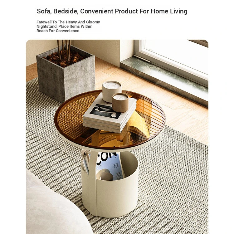 Stylish Tempered Glass Coffee Table with Unique Orange Base and Storage Compartment for Modern Living Rooms fxmj-3056