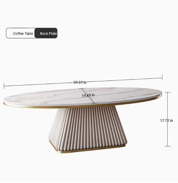 Elegant Sintered Stone Coffee Table with Synthetic Leather Base – Modern Oval Design for Living Room Décor fxmj-3057