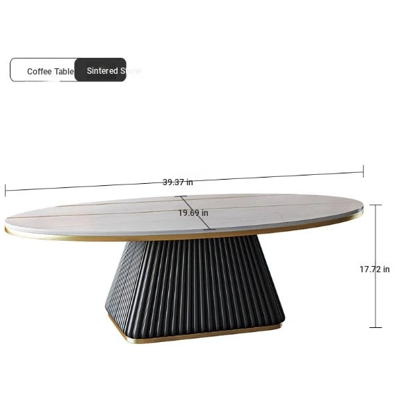 Elegant Sintered Stone Coffee Table with Synthetic Leather Base – Modern Oval Design for Living Room Décor fxmj-3057