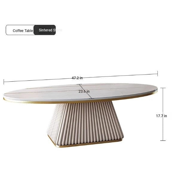 Elegant Sintered Stone Coffee Table with Synthetic Leather Base – Modern Oval Design for Living Room Décor fxmj-3057