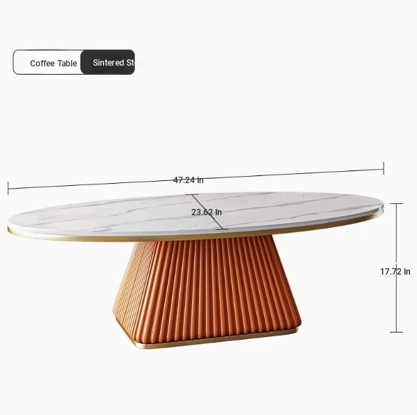 Elegant Sintered Stone Coffee Table with Synthetic Leather Base – Modern Oval Design for Living Room Décor fxmj-3057