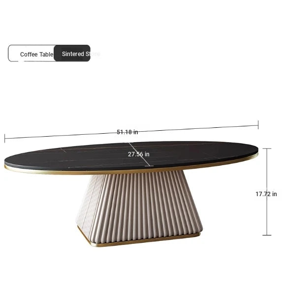 Elegant Sintered Stone Coffee Table with Synthetic Leather Base – Modern Oval Design for Living Room Décor fxmj-3057