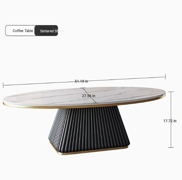 Elegant Sintered Stone Coffee Table with Synthetic Leather Base – Modern Oval Design for Living Room Décor fxmj-3057