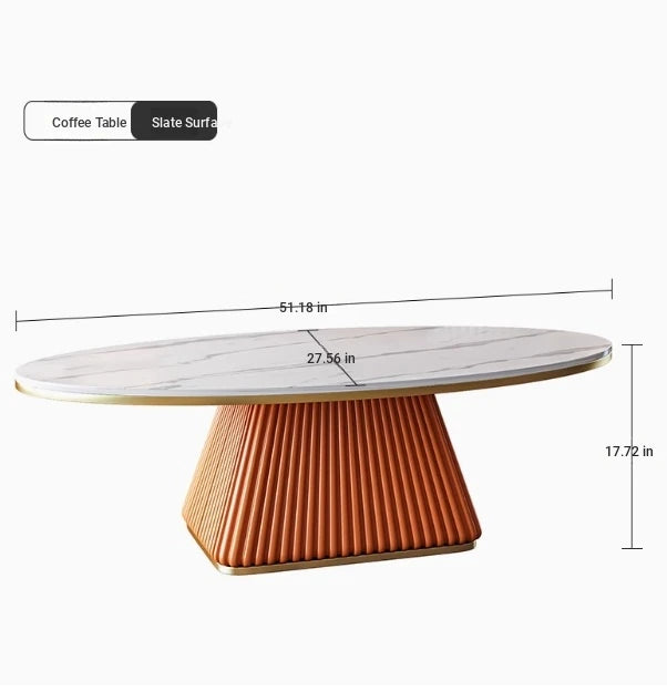 Elegant Sintered Stone Coffee Table with Synthetic Leather Base – Modern Oval Design for Living Room Décor fxmj-3057