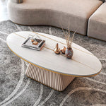 Elegant Sintered Stone Coffee Table with Synthetic Leather Base – Modern Oval Design for Living Room Décor fxmj-3057