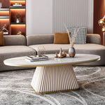 Elegant Sintered Stone Coffee Table with Synthetic Leather Base – Modern Oval Design for Living Room Décor fxmj-3057