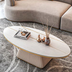 Elegant Sintered Stone Coffee Table with Synthetic Leather Base – Modern Oval Design for Living Room Décor fxmj-3057