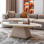 Elegant Sintered Stone Coffee Table with Synthetic Leather Base – Modern Oval Design for Living Room Décor fxmj-3057