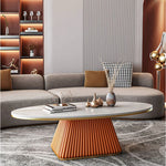 Elegant Sintered Stone Coffee Table with Synthetic Leather Base – Modern Oval Design for Living Room Décor fxmj-3057