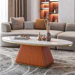 Elegant Sintered Stone Coffee Table with Synthetic Leather Base – Modern Oval Design for Living Room Décor fxmj-3057