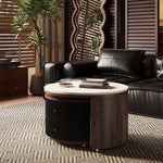 Modern Round Coffee Table with Sintered Stone Top and Solid Wood Base - Stylish Living Room Furniture fxxrj-3158