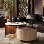 Modern Round Coffee Table with Sintered Stone Top and Solid Wood Base - Stylish Living Room Furniture fxxrj-3158