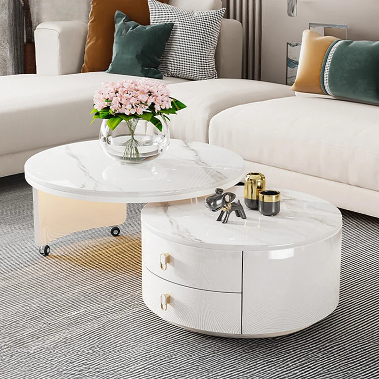 Modern Round Coffee Table with Sintered Stone Top and Solid Wood Base - Stylish Living Room Furniture fxxrj-3158