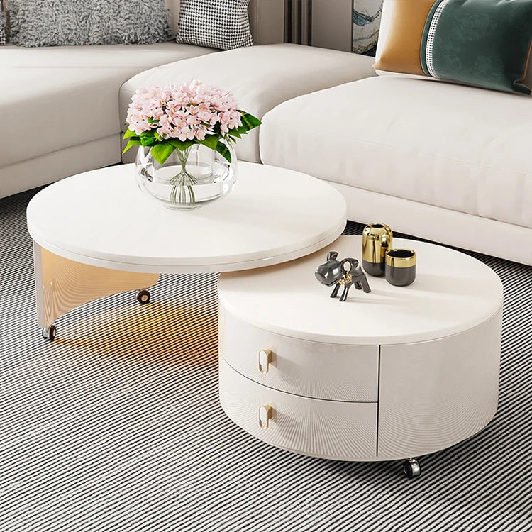 Modern Round Coffee Table with Sintered Stone Top and Solid Wood Base - Stylish Living Room Furniture fxxrj-3158