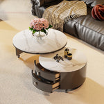 Modern Round Coffee Table with Sintered Stone Top and Solid Wood Base - Stylish Living Room Furniture fxxrj-3158