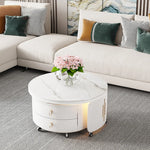 Modern Round Coffee Table with Sintered Stone Top and Solid Wood Base - Stylish Living Room Furniture fxxrj-3158