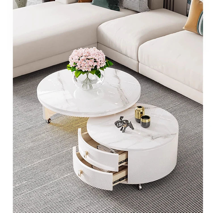 Modern Round Coffee Table with Sintered Stone Top and Solid Wood Base - Stylish Living Room Furniture fxxrj-3158