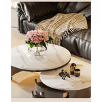 Modern Round Coffee Table with Sintered Stone Top and Solid Wood Base - Stylish Living Room Furniture fxxrj-3158