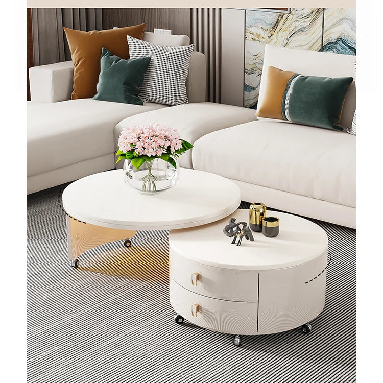 Modern Round Coffee Table with Sintered Stone Top and Solid Wood Base - Stylish Living Room Furniture fxxrj-3158