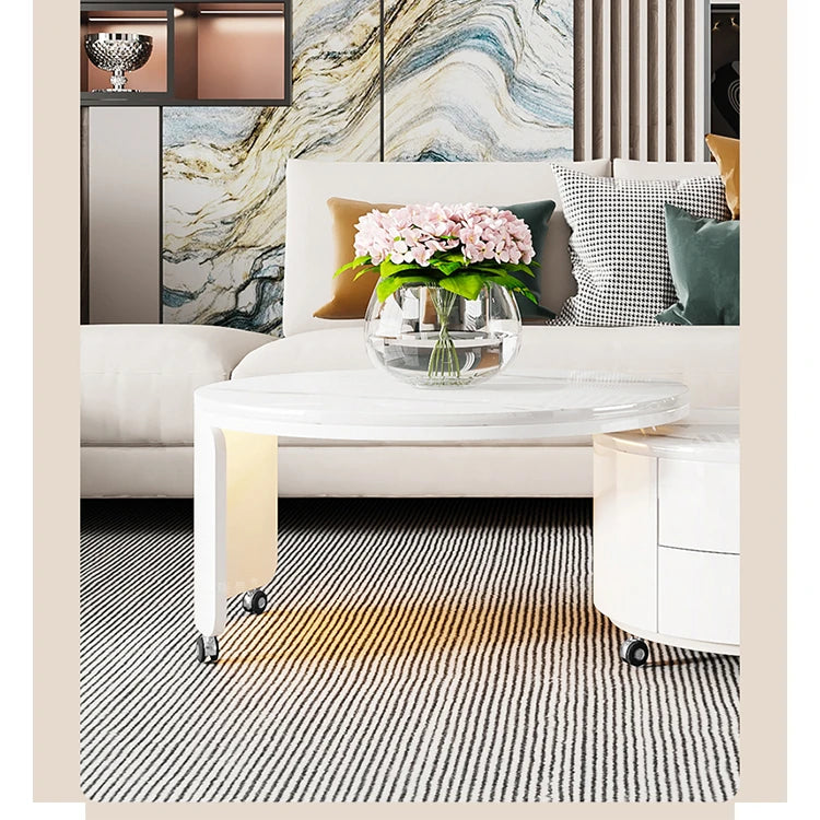 Modern Round Coffee Table with Sintered Stone Top and Solid Wood Base - Stylish Living Room Furniture fxxrj-3158