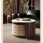 Modern Round Coffee Table with Sintered Stone Top and Solid Wood Base - Stylish Living Room Furniture fxxrj-3158