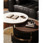 Modern Round Coffee Table with Sintered Stone Top and Solid Wood Base - Stylish Living Room Furniture fxxrj-3158