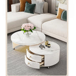 Modern Round Coffee Table with Sintered Stone Top and Solid Wood Base - Stylish Living Room Furniture fxxrj-3158