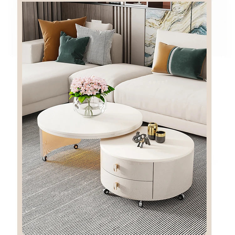 Modern Round Coffee Table with Sintered Stone Top and Solid Wood Base - Stylish Living Room Furniture fxxrj-3158