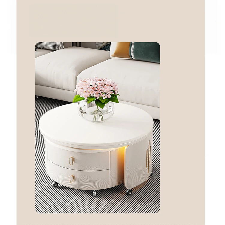Modern Round Coffee Table with Sintered Stone Top and Solid Wood Base - Stylish Living Room Furniture fxxrj-3158
