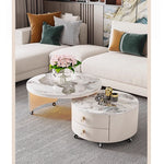Modern Round Coffee Table with Sintered Stone Top and Solid Wood Base - Stylish Living Room Furniture fxxrj-3158