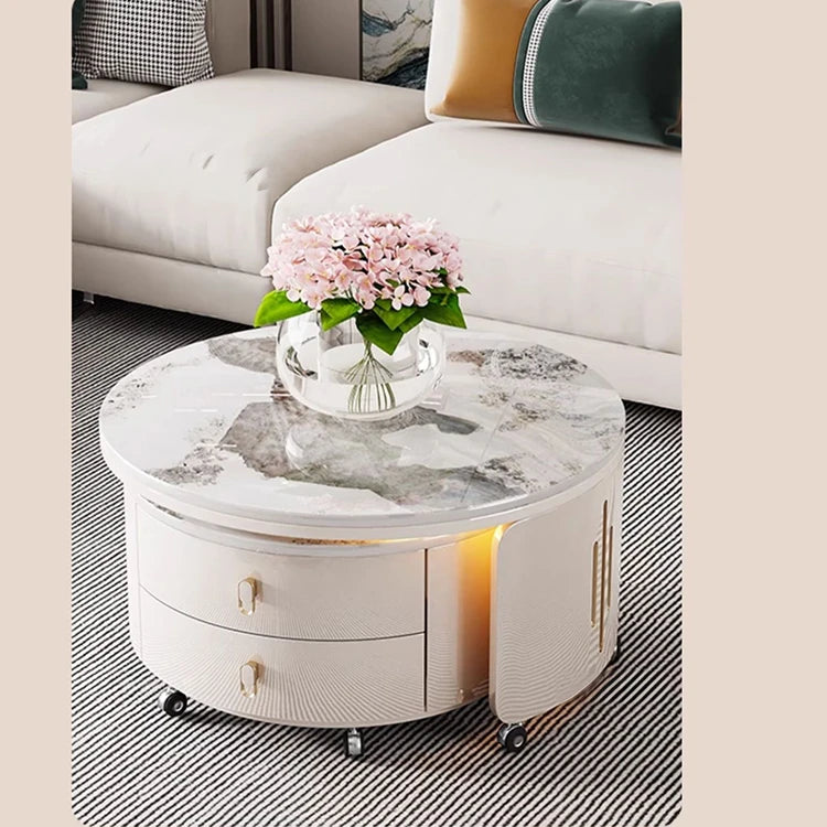 Modern Round Coffee Table with Sintered Stone Top and Solid Wood Base - Stylish Living Room Furniture fxxrj-3158