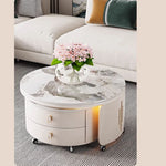 Modern Round Coffee Table with Sintered Stone Top and Solid Wood Base - Stylish Living Room Furniture fxxrj-3158