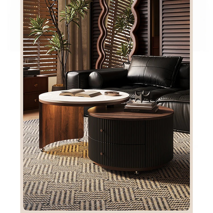 Modern Round Coffee Table with Sintered Stone Top and Solid Wood Base - Stylish Living Room Furniture fxxrj-3158