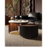Modern Round Coffee Table with Sintered Stone Top and Solid Wood Base - Stylish Living Room Furniture fxxrj-3158