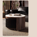Modern Round Coffee Table with Sintered Stone Top and Solid Wood Base - Stylish Living Room Furniture fxxrj-3158