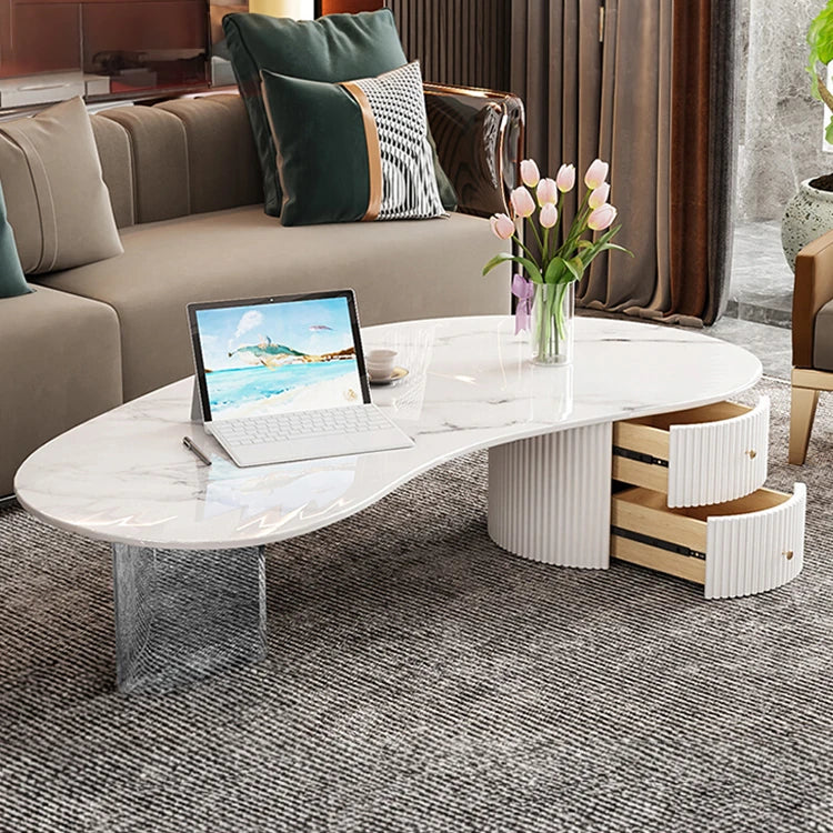 Elegant Sintered Stone Acrylic Coffee Table with Storage Drawers - Modern Living Room Centerpiece fxxrj-3159