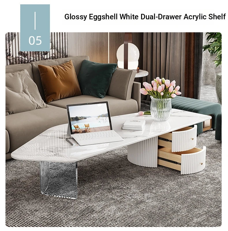 Elegant Sintered Stone Acrylic Coffee Table with Storage Drawers - Modern Living Room Centerpiece fxxrj-3159