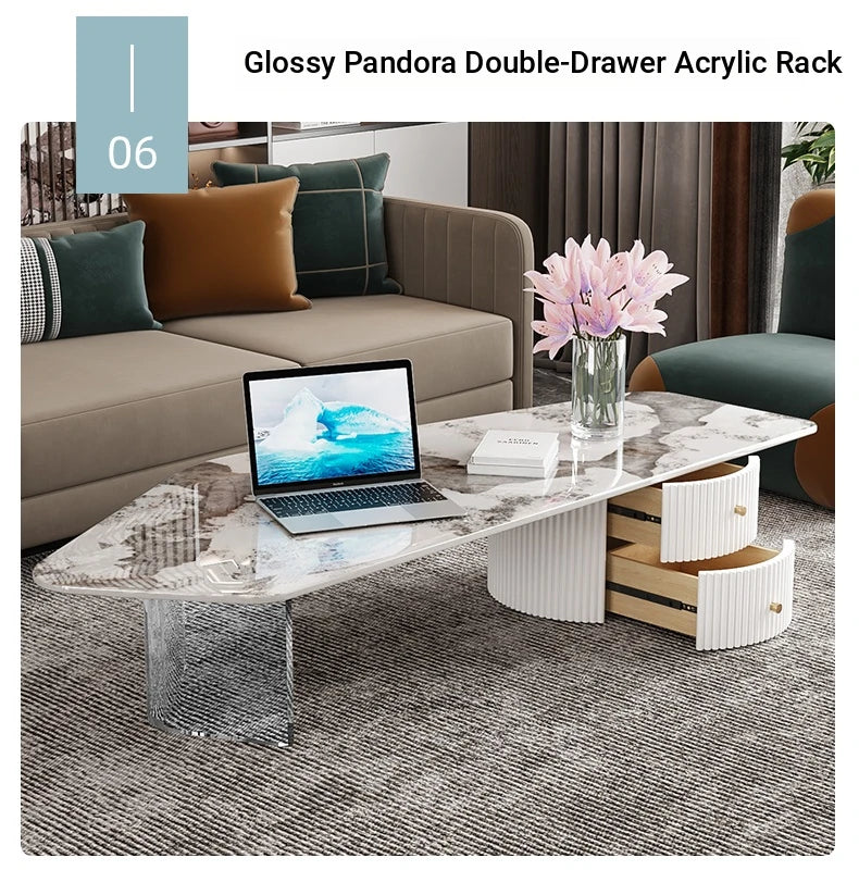 Elegant Sintered Stone Acrylic Coffee Table with Storage Drawers - Modern Living Room Centerpiece fxxrj-3159