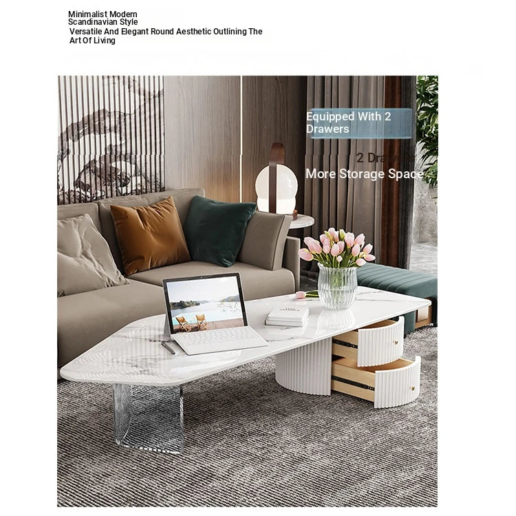 Elegant Sintered Stone Acrylic Coffee Table with Storage Drawers - Modern Living Room Centerpiece fxxrj-3159