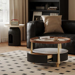 Modern Sintered Stone and Solid Wood Coffee Table Set - Stylish Living Room Accent with Checkered Design fxxrj-3160