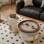 Modern Sintered Stone and Solid Wood Coffee Table Set - Stylish Living Room Accent with Checkered Design fxxrj-3160