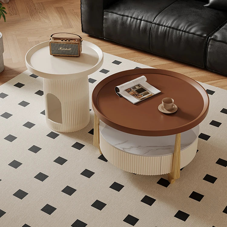 Modern Sintered Stone and Solid Wood Coffee Table Set - Stylish Living Room Accent with Checkered Design fxxrj-3160