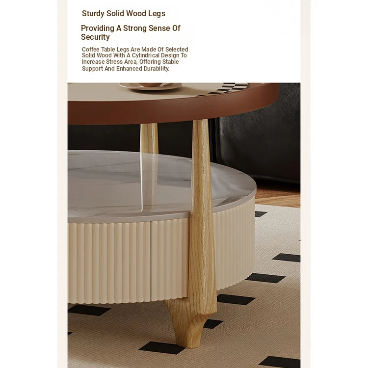 Modern Sintered Stone and Solid Wood Coffee Table Set - Stylish Living Room Accent with Checkered Design fxxrj-3160