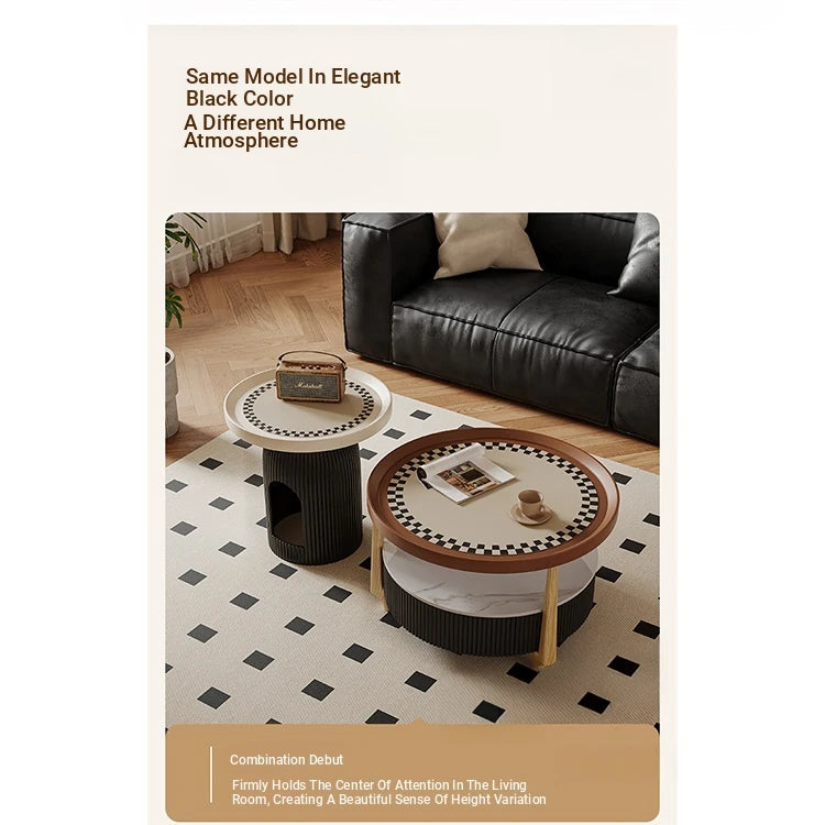 Modern Sintered Stone and Solid Wood Coffee Table Set - Stylish Living Room Accent with Checkered Design fxxrj-3160