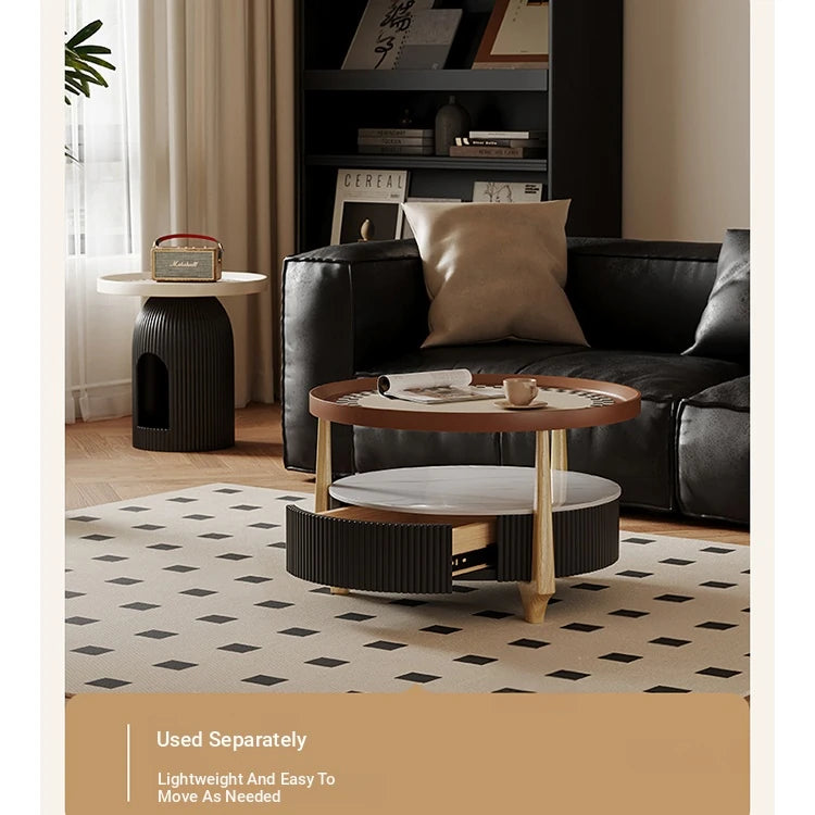 Modern Sintered Stone and Solid Wood Coffee Table Set - Stylish Living Room Accent with Checkered Design fxxrj-3160