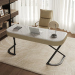 Stylish Multi-Layer Board Desk with Marble Pine Finish and Synthetic Leather Accents for Modern Workspaces fyd-5174