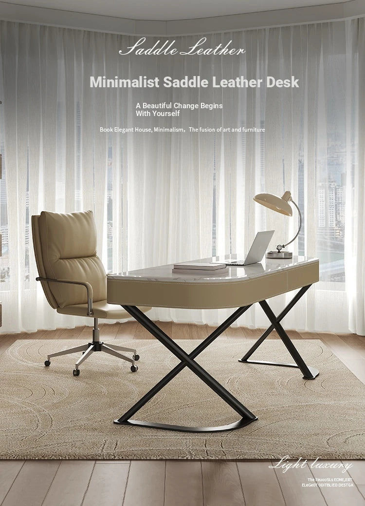 Stylish Multi-Layer Board Desk with Marble Pine Finish and Synthetic Leather Accents for Modern Workspaces fyd-5174