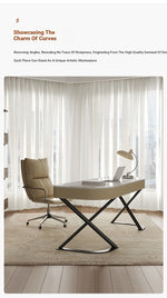 Stylish Multi-Layer Board Desk with Marble Pine Finish and Synthetic Leather Accents for Modern Workspaces fyd-5174