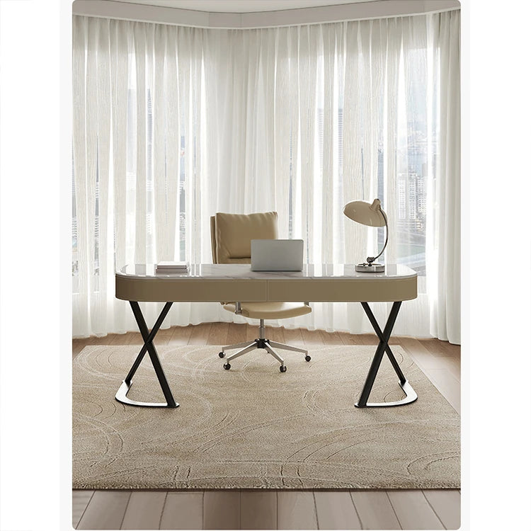 Stylish Multi-Layer Board Desk with Marble Pine Finish and Synthetic Leather Accents for Modern Workspaces fyd-5174